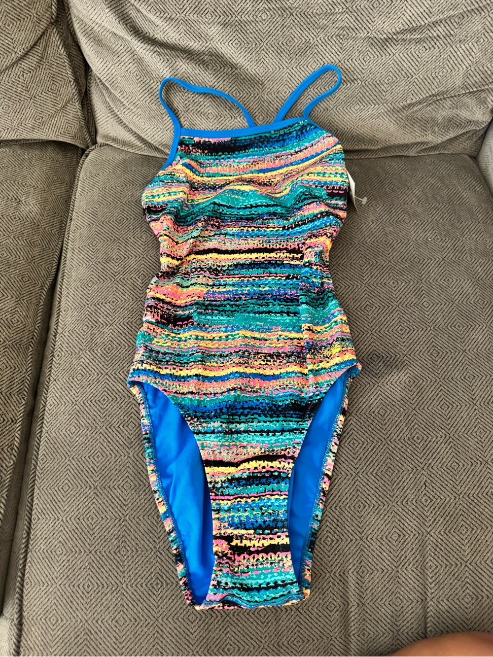Speedo Multicolor Striped Kids One-Piece Swimsuit with Blue Trim